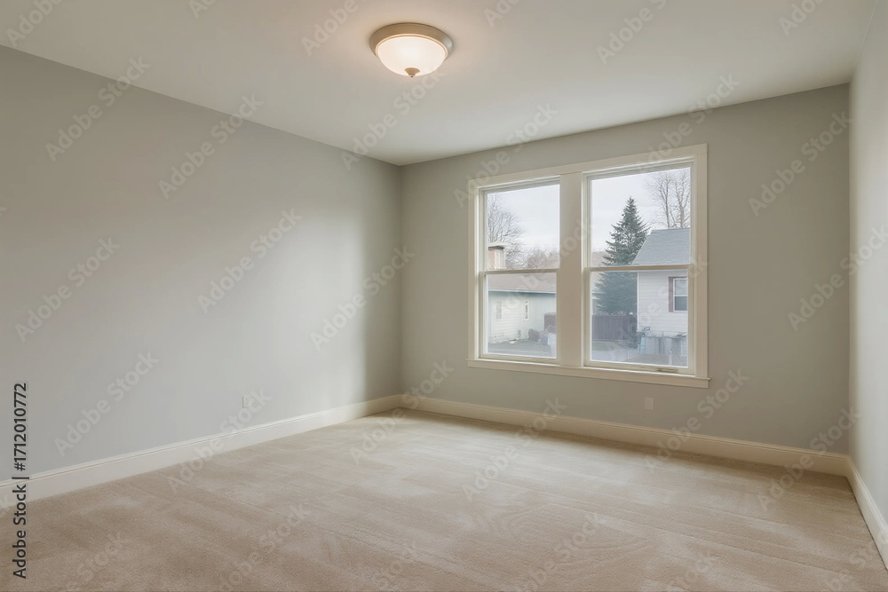 Fototapeta premium Empty room with light-colored walls and carpeted floor