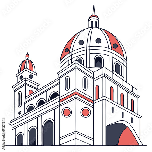 Illustration of a grand cathedral with a prominent dome, showcasing architectural details and a sense of historical significance, vector illustration