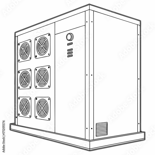 Illustration of a large industrial air conditioning unit, these units are used to cool large spaces, such as factories, warehouses, and commercial buildings