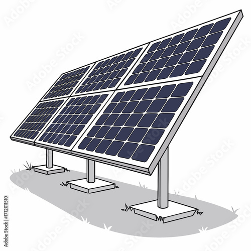 Illustration of a solar panel array, a largescale installation that converts sunlight into electricity, it represents renewable energy and sustainable power generation