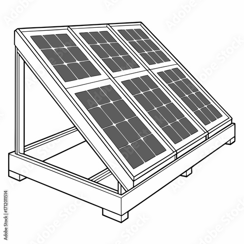 Illustration of a solar panel array on a wooden frame, showcasing renewable energy technology for residential or commercial use