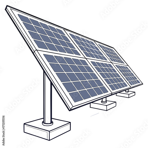 Illustration of a solar panel array, a sustainable energy source, solar panels convert sunlight into electricity, providing a clean and renewable power source