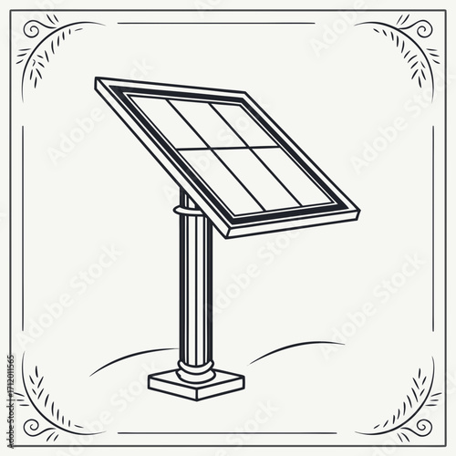 Illustration of a solar panel, showcasing renewable energy and sustainable technology, perfect for educational materials and environmental awareness campaigns