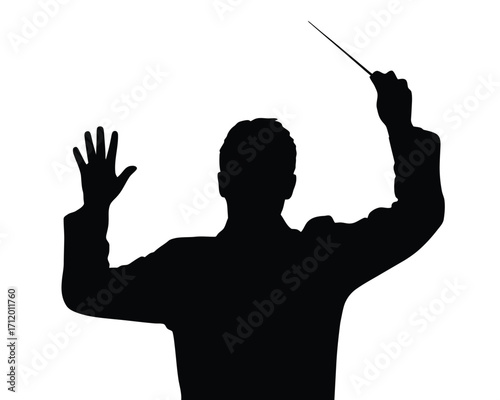 Silhouette of a conductor leading an orchestra with a baton