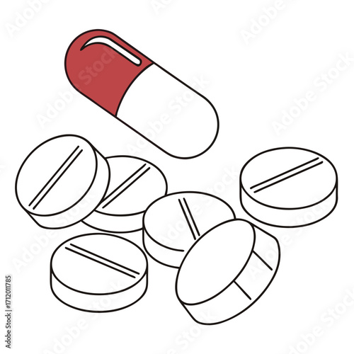 Vector art of isometric illustration of pills and capsules, depicting medication, treatment, and healthcare in a modern design for medical concepts and pharmaceutical industry