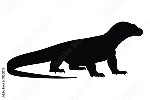 Silhouette of a komodo dragon standing on a white background