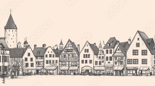 Historic town buildings illustration