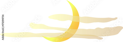 Crescent moon in a yellow-gold gradient, partially hidden by soft, light clouds. Ethereal isolated design, perfect for Halloween or night themed projects.