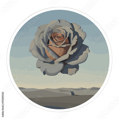 3D illustration of a large grey rose against a minimalist background  