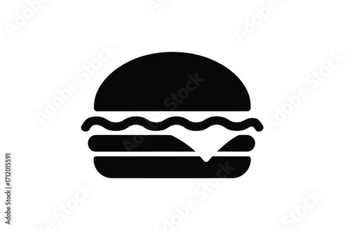 Simple black silhouette icon of a cheeseburger