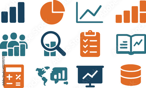 Social Statistics 16 Solid Color Icon Set Collection on White Background