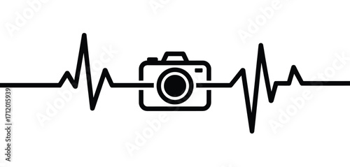 Camera heartbeat line art symbolizing photography passion