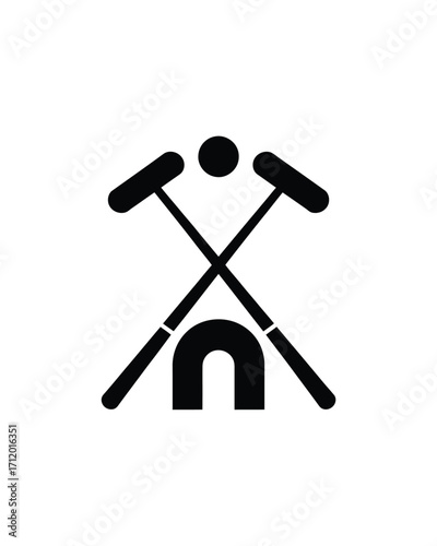 Abstract symbol representing mini golf with crossed putters and ball