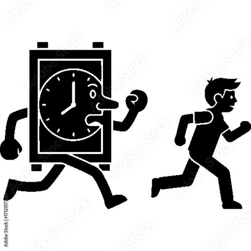 A vector illustration symbolizing workload and deadlines, with a clock chasing a person. It can be used in posters, banners, blogs, websites, and other graphic designs.