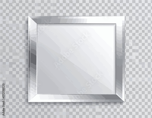 Vector illustration of a realistic square silver picture frame with a glossy metallic finish, isolated on a transparent background for design mockups