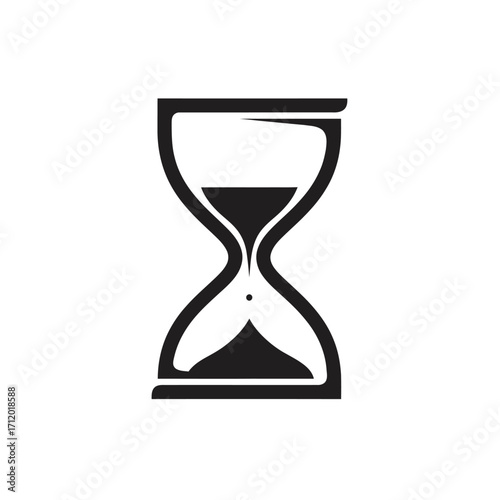 Simple black and white hourglass graphic design.