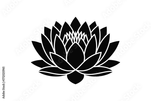 Elegant black and white silhouette of a lotus flower