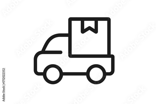 Delivery truck line icon. Shipping van with package. Logistics and transportation symbol. Freight service, cargo moving concept. Order delivery, parcel transport vector sign.