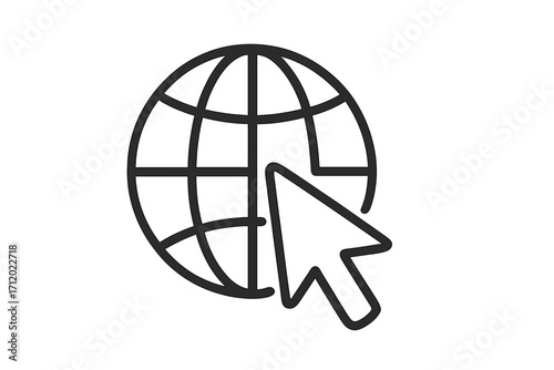Go to web line icon. Internet website symbol with globe and cursor arrow. Click for online access. World wide web concept. Global network connection vector pictogram for app.