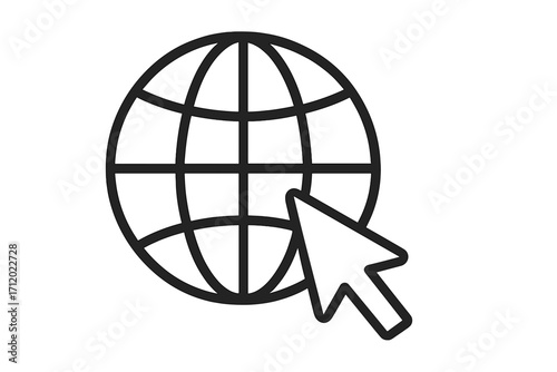 Go to web icon. Website and internet line symbol. Globe and cursor arrow for online access. World wide web concept for graphic design, apps, and adverts. Vector icon.