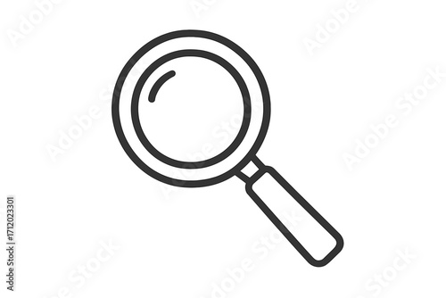Magnifying glass icon for search and discovery concepts. Simple line art loupe symbol for web, ui, and ux design. Vector illustration for research, analysis, and finding information.