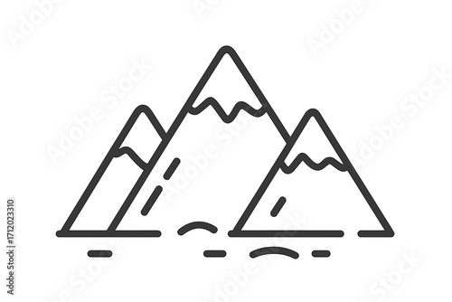 Mountain range line icon. Outdoor adventure and travel symbol. Nature landscape peak illustration. Vector logo for hiking or climbing. Minimalist alpine rock outline graphic.