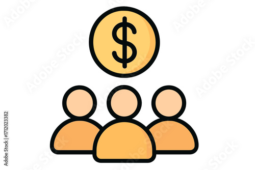 Crowdfunding concept vector icon. Team investment and business funding. Group of people financing a project. Metaphor for salary, payment, budget. Financial support symbol.