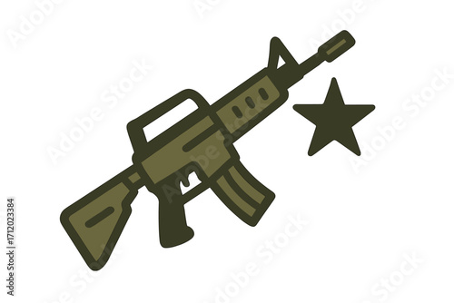 Assault rifle icon. Military weapon symbol. Army firearm illustration. Veterans day concept. War and conflict sign. Soldier equipment. M4 carbine gun vector cartoon.
