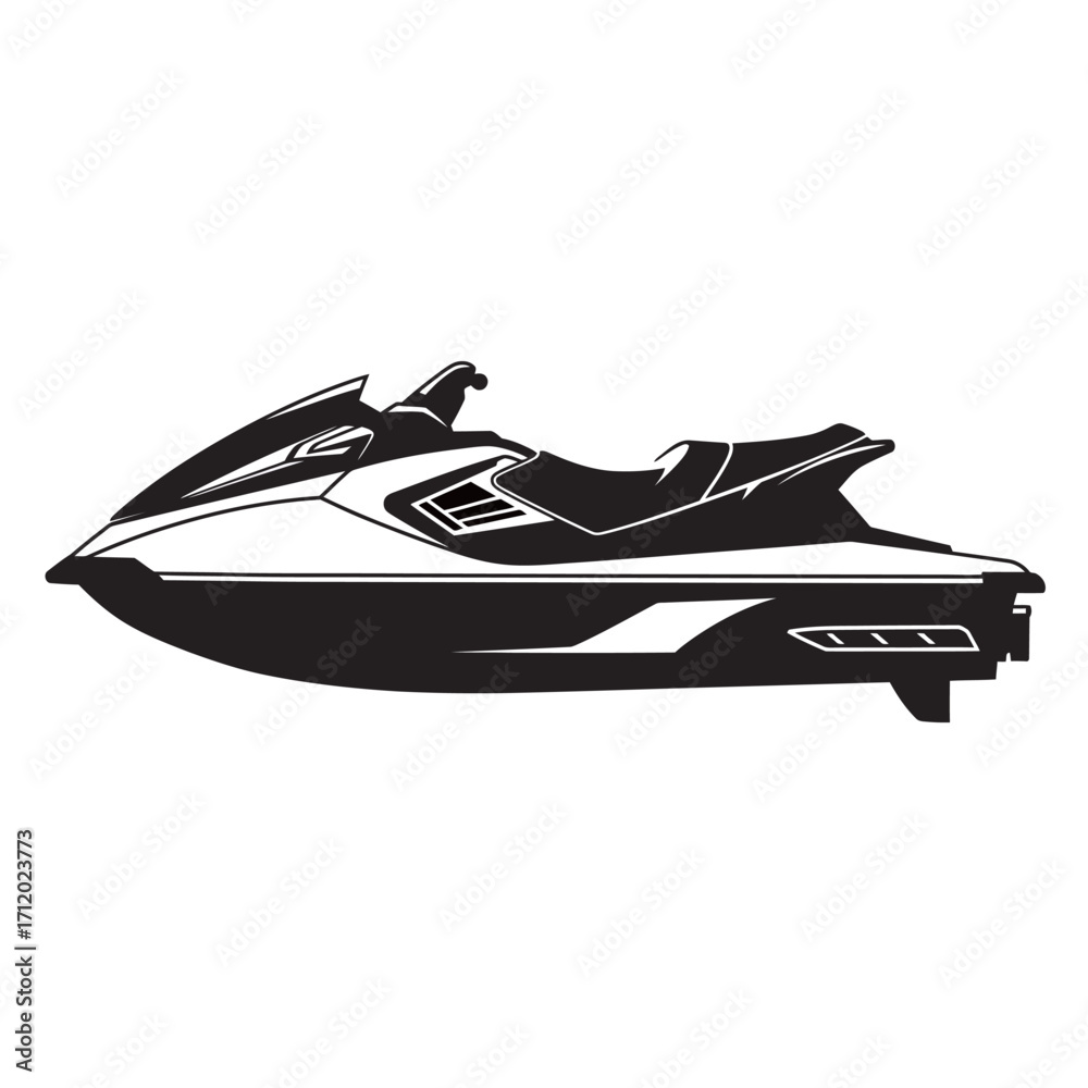 Naklejka premium black and white silhouette of a jet ski vector on a white background