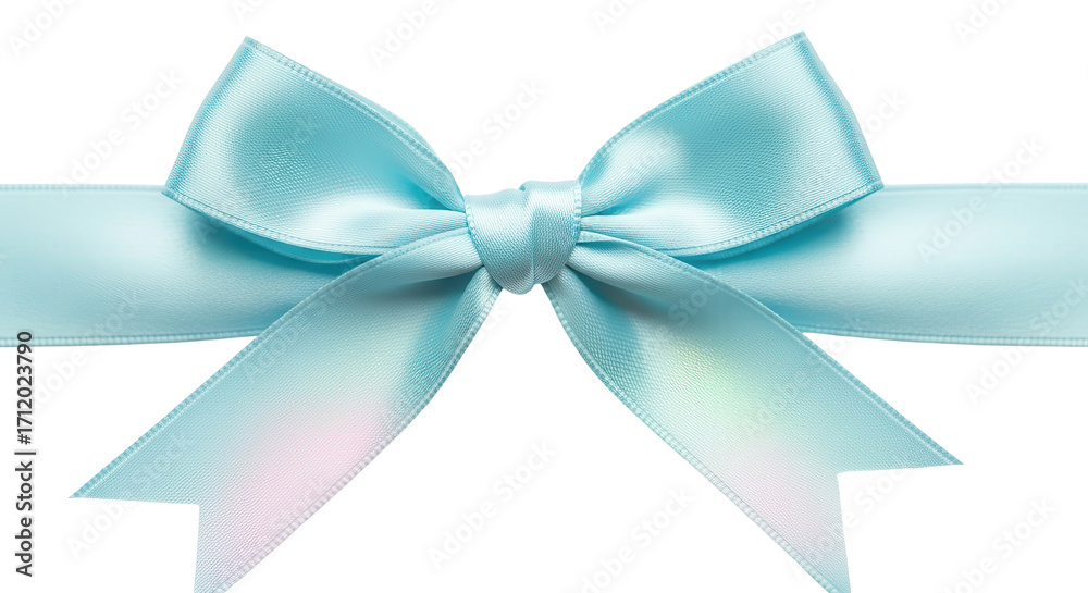 Naklejka premium Light Blue Pastel Satin Gift Bow and Ribbon Isolated on White Background
