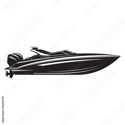 black and white silhouette of a speedboat vector on a white background