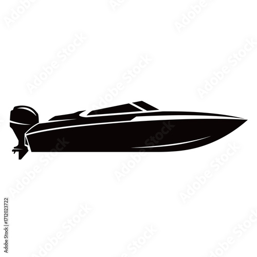 black and white silhouette of a speedboat vector on a white background