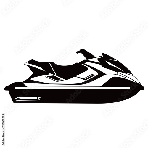 black and white silhouette of a jet ski vector on a white background