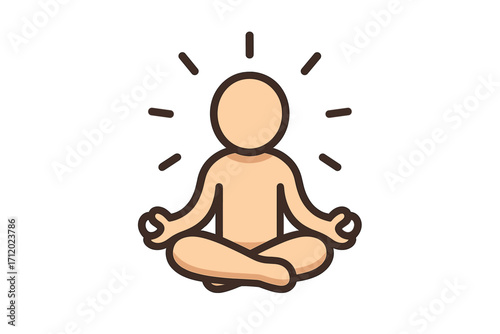 Meditation icon, person in lotus yoga pose. Mindfulness, calm and relaxation concept. Mental health, peace and spiritual harmony. Zen balance and wellbeing vector symbol.