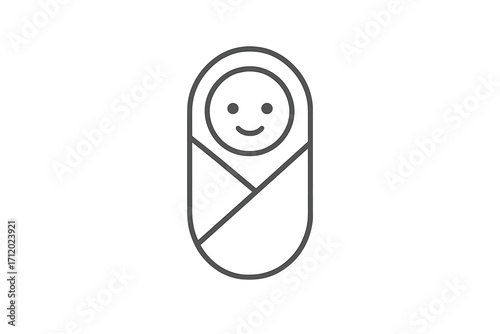 Newborn baby line icon. Cute swaddled infant symbol for birth, maternity, and childcare concepts. Minimalist vector illustration for web, apps, and graphic design projects.