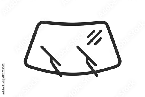 Windshield wiper cleaning car glass icon. Automotive front window wash symbol for rain. Simple line vector illustration for car service, weather or driver interface design.