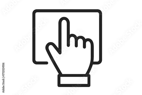 Hand cursor touch screen line icon. Finger tapping or pressing button. Pointer symbol for web, app, UI, UX design. Click gesture vector illustration. Digital interface concept.