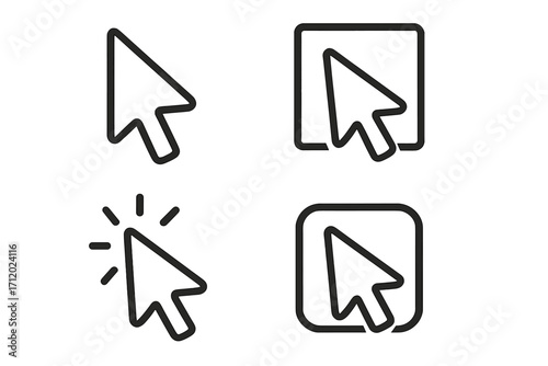 Mouse cursor pointer line icon set. Vector arrow symbol for website and app design. Click, press, and select action icons for user interface and navigation concepts.