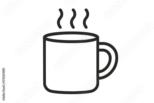 Coffee cup icon with steam. Hot tea mug symbol. Line vector for cafe menu, coffee shop, or beverage sign. Morning drink concept. Minimalist outline pictogram illustration.