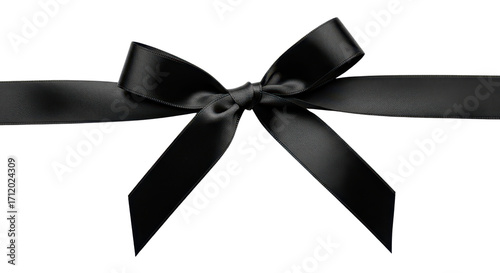 Shiny black ribbon with bow isolated PNG with Transparent Background