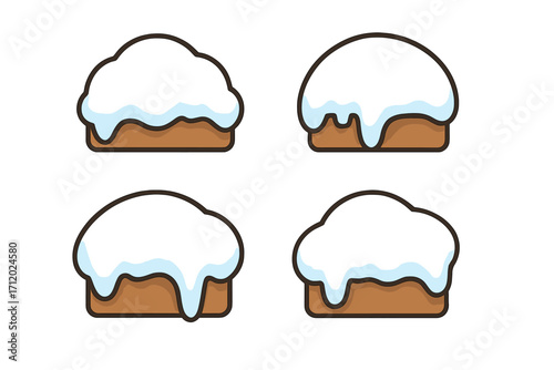 Snow cap mountain symbol flat style vector cartoon illustration set with transparent background, nature landscape icon, winter peak, cold weather, outdoor adventure graphic