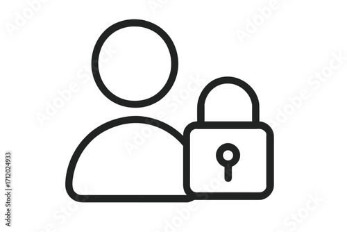 Minimalistic User Icon with Lock Security Symbol, Privacy Protection, Account Privacy Concept, Simple Linear Pictogram for Web, Apps, Banners, Social Media, Vector Illustration