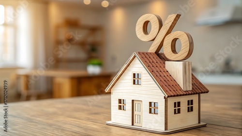 ​A tiny house model with a percentage on its roof, visually explaining the concept of mortgage rates.