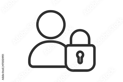 Minimalistic linear pictogram of user interacting with door lock, vector cartoon illustration for web design, apps, banners, social networks, security concept, transparent background