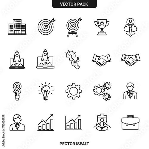 Business and Strategy Line Icons Collection Essential Vector Elements for Corporate Growth and Success