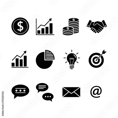 Collection of Business and Finance Icons for Digital and Print Media