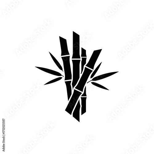 Silhouette of bundled sugar cane stalks with leaves.