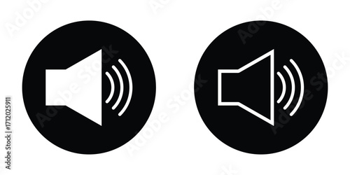 Wireless multimedia vector icons set. Web sound icons set. Dark isolated  volume icons on white page.  Dark isolated web mic icons on black circle. Digital wave voice icon set. 