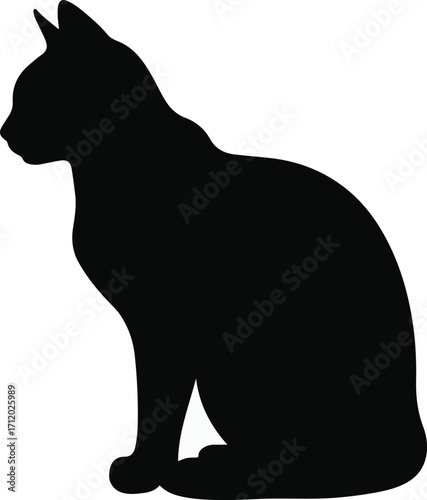 Vector art of black cat silhouette sitting and looking aside