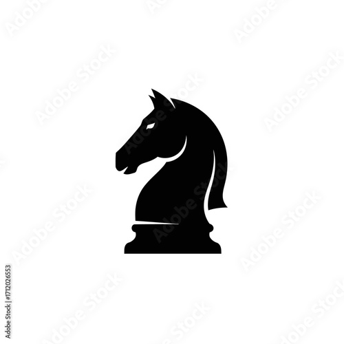 Black chess knight piece, side view, isolated on white.